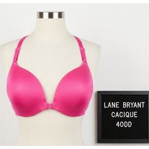 Cacique 40DD Bra Pink Simply Wirefree Plunge Lace Racerback Lane Bryant